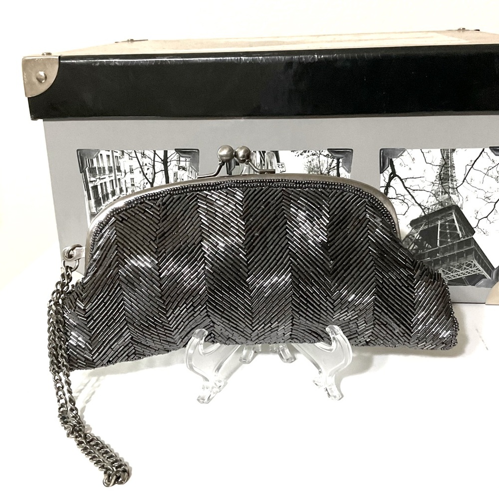 The Limited Beaded Clutch/Chain Wristlet Graphite Gray